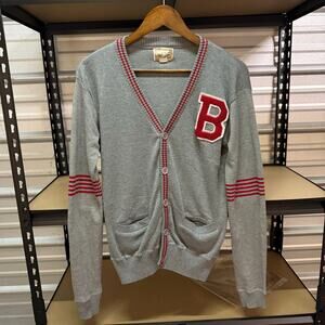 Vintage Grey Varsity Cardigan Red B Patch Women's Size S LR Scoop